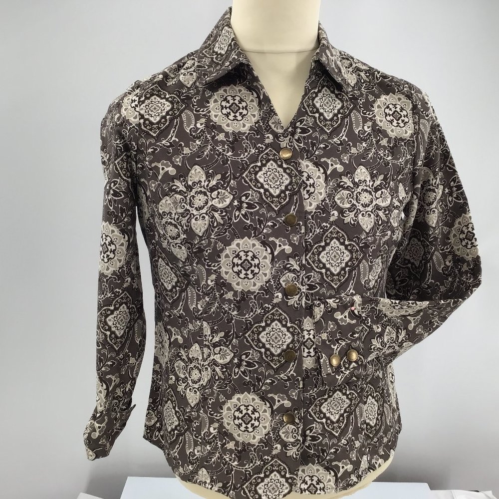 Croft & Barrow Blouse, Size PS, soft Polyester, brass snap buttons- top quality